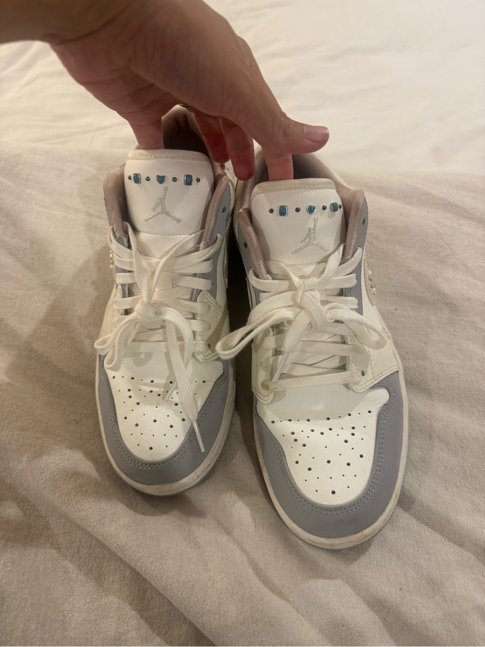 Nike Women’s Sneakers White and Gray with Light Pink Accents. Sail soft pearl